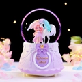 Purple crystal ball music box with pink hair girl and unicorn dream angel theme - 012 Purple Base / Large 100 Snow+Light+Music