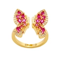 Exaggerated gold butterfly open ring featuring pink and clear crystal stones - Adjustable Open / Rose Red