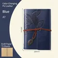 Blue A7 vintage notebook in PU leather with leaf pendant and 75 sheets of kraft paper - Blue / A7