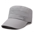 Grey quick-dry flat top military cap with YS embroidery for outdoor sun protection - Adjustable / Light Gray