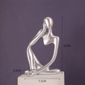 Silver abstract thinker statue on white pedestal, modern resin figurine for office desk - Silver Right Thinker