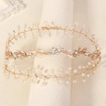 Detailed view of handmade bridal headbands with crystal beads and golden metallic leaves - Gold Beaded Headband