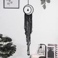 Handmade black cotton moon dream catcher with woven crescent and bohemian tassels - Sun & Moon + Natural Stone / Black