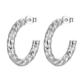 Elegantes pendientes de aro en forma de C de acero inoxidable plateado texturizado - Pendientes en Forma de C con Textura de Estrellas / Color Acero