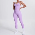 Lavendelfarbenes Yoga-Set mit Neckholder-Sport-BH und Leggings mit hoher Taille - Helllila