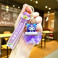 Detail of Kuromi keychain with purple glitter liquid inside a clear charm container - Wing Rope [purple] Glow-in-the-dark Bubble Bead Bathtub