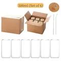 6er-Set 500ml Borosilikatglas-Dosenbecher mit Bambusdeckeln und Glasstrohhalmen - 500ml 6er-Set