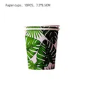 Vista de 10 vasos de papel con diseño de hojas de palma tropical y hojas de monstera - Vasos de papel 10 piezas