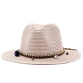 Chapeau de cowboy en paille avec franges bohèmes et perles de couleurs variées - Rose Chair