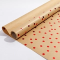 Brown kraft gift wrapping paper roll with metallic red polka dots for Christmas packaging - Red Gold Polka Dots