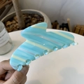 Blue and yellow striped acetate hair claw clip for women in a large shark fin design - 10.5cm / Transparent Blue Stripe
