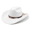 White felt western cowboy hat with brown leather band and gold shell ornament - M (56-59cm) / White