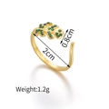 Adjustable gold leaf ring with green pavé crystals and polished stainless steel finish - Gold Leaf Green Zircon