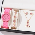 Pink silicone watch with matching heart jewelry set in a luxury gift display box - Pink Heart (box Not Included)