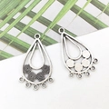 Vintage silver-tone alloy teardrop DIY charm connector with five hanging loops - Textured Waterdrop 19x31mm