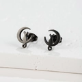 Matte black cat and crescent moon stud earrings crafted from 18K gold plated stainless steel - Moon Cat Style (162) / Black