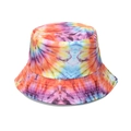 Detail showing multi-color tie-dye patterns and reinforced stitching on cotton bucket hat - Orange Yellow Purple Red Irregular Tie-dye