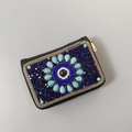 Bohemian black leather card holder with intricate handmade evil eye beadwork detail - No.37 (Evil Eye)