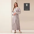 Long silver gray flannel bathrobe for women with contrast white trim and waist belt - M / Silver Gray (Women's Style)