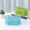 Blue and green mesh desk organizer with multi-compartments and mini drawer storage - Sky Blue