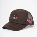 Casquette trucker marron foncé avec broderie NO HARD FEELINGS et détail en maille - 56-58cm (Réglable) / café