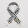 Ethnic style blue and beige woven shoulder strap with gold metal buckles for handbags - No. 498 Silver Hook