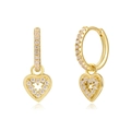 Vintage golden heart drop earrings with white zircon stones on high-quality S925 silver needle - Gold White Zirconia Pave Heart Pendant