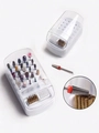 Weiße Nagelbohrer-Aufbewahrungsbox mit Keramikaufsätzen und Reinigungsbürsten im Set - 2-in-1 Reinigungs- und Aufbewahrungsset / Weiß