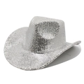 Funkelnder silberner Pailletten-Cowboyhut für Partys und Festivals im Western-Stil - Silberner Tropfenkronen Pailletten-Stil