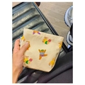 Pochette trucchi beige in tela con orsetti yoga e pratica chiusura a coulisse - Orso Carino Piccolo (Beige Cartone) / Piccolo