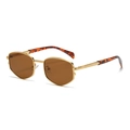Retro geometric gold metal sunglasses with dark brown lenses and tortoiseshell temples - Gold Frame Tea Lens