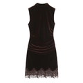 Brown velvet midi strap dress featuring embroidery lace hem and side ruching detail - XS / Coffee