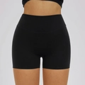 High-waisted black athletic yoga shorts with slimming tummy control design for fitness - S / Premium Black