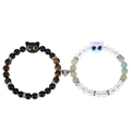 Nahaufnahme des Magnetverschlusses für Katzen-Pärchenarmbänder mit schwarzen Perlen - Schwarz Weiß Braun und Grün Transparent Katzen Set-4