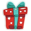 Christmas gift box shoe charm for clogs with red heart pattern and green ribbon bow - 01