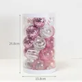 25-pack of 6cm pink and white Christmas ball ornaments in clear cylinder packaging - 6CM-25 Pack / Pink White