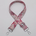 Adjustable 38mm wide bohemian strap with pink and crimson pattern and silver clips - Style 647 Silver Hook