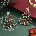Christmas tree earrings in gold metal with red and white rhinestones, size 3.9cm by 3.0cm - Red and White Rhinestone Hollow Christmas Tree-SD61323-Red White