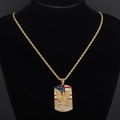 Hip hop gold necklace with American flag eagle pendant and rhinestones on black bust - US Eagle Dog Tag (471) / Gold