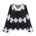 Maglione da donna con scollo a V e motivo a rombi bianco e nero con piccoli paillettes - S / Diamante Nero e Bianco