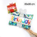 Giant tiered gift box foil balloon with Happy Birthday print for party decor, 89x86 cm - Double Layer Birthday Gift Box
