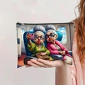 Detail of canvas makeup bag with colorful cartoon elderly ladies print and black zipper - Women in Sunglasses Cabin Selfie (jiayingpbb082)