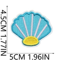 Blue and pink embroidered seashell patch with detailed stitching on white background - No.11 (Colorful Scallop)