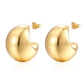 Polished hollow gold teardrop hoop earrings for women in premium stainless steel - Half Round Gold