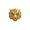 Golden zodiac tiger head brooch with intricate black metallic details and textures - Gold