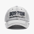 Casquette de baseball gris clair usée avec broderie Boston et bords effilochés - Réglable / Blanc Cassé