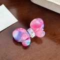Pink and purple acetate butterfly hair clip with rhinestones and gold lettering - Pink Purple-4.5cm
