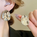 Modern minimalist irregular hammered texture silver earrings for women in professional styling - 26# Silver Earring Post - Silver - Irregular Hammered Loop