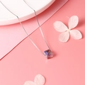 Elegant S925 silver necklace with a radiant purple Austrian crystal cube pendant - Standard 8mm / Gradient Blue