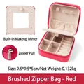 Red square PU leather jewelry box with mirror, zipper closure and multi-grid storage - Red (Mirrored Brushed) / With Mirror / Red